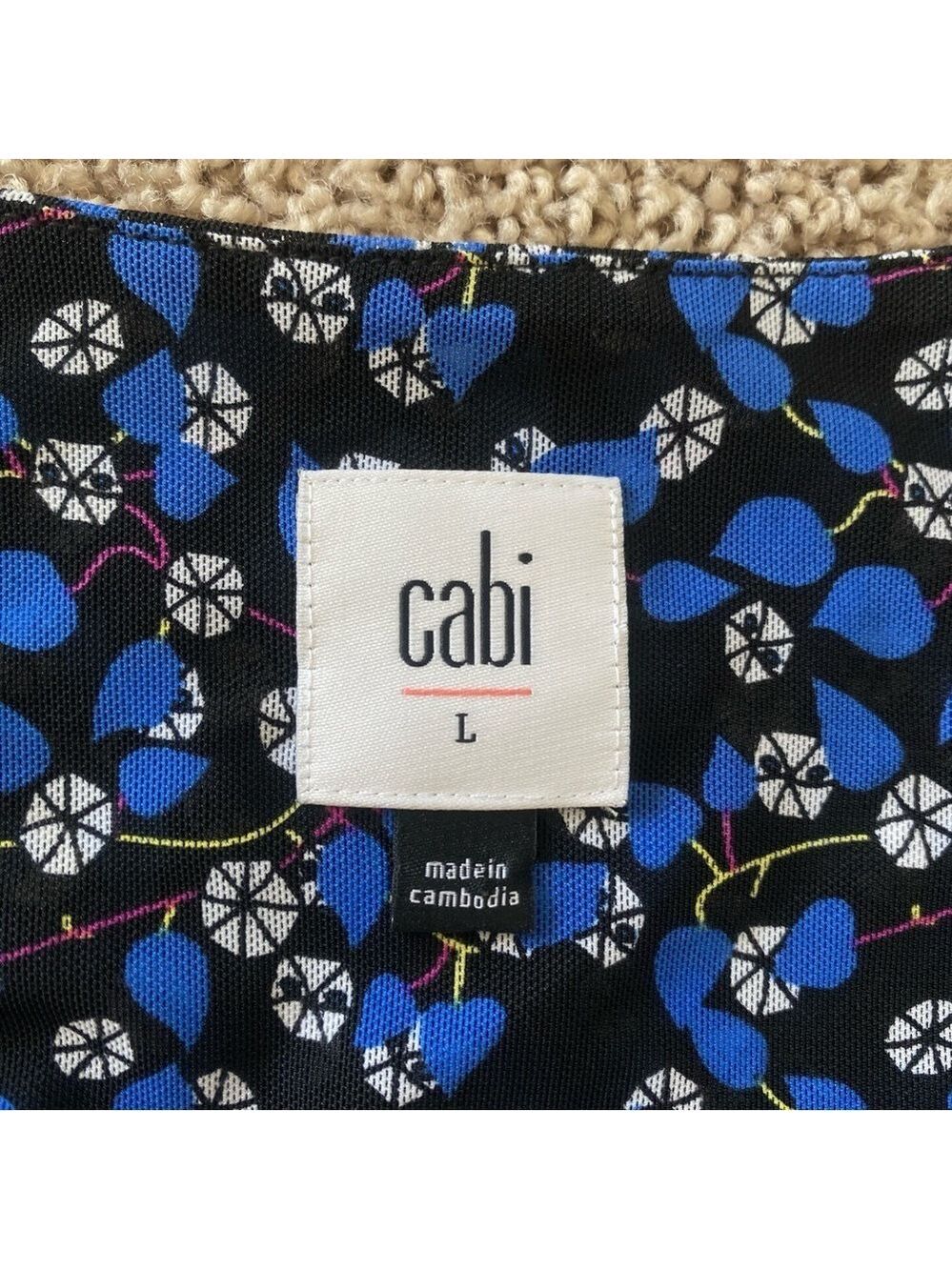 CAbi The Ten Dress Womens Large V-Neck Blue Floral Long Sleeve Lined #5772 - Picture 7 of 10